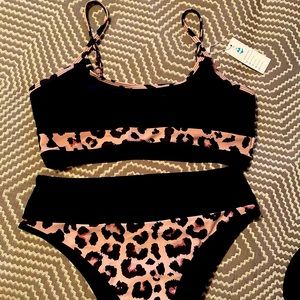 Leopard and Black size XL bikini swimsuit.